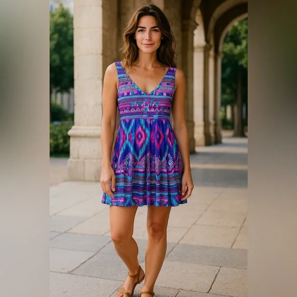 Forever 21 Boho Ikat Print Sleeveless Dress Size Medium - Picture 2 of 4